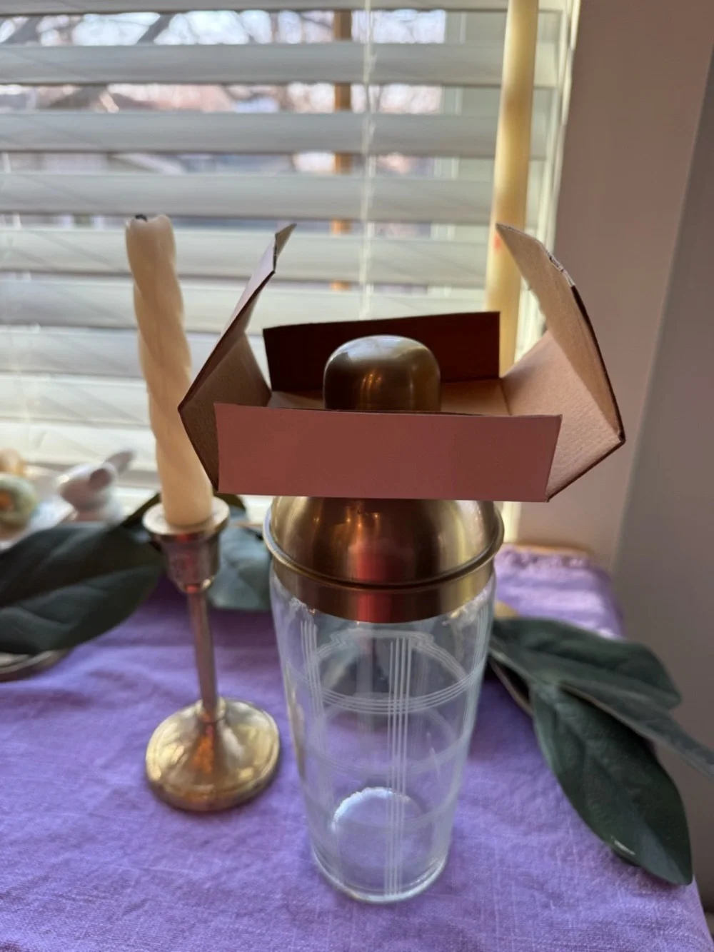 NIB Entertainer Glass Cocktail Shaker Gold MCM Barware Mid Century Modern Retro